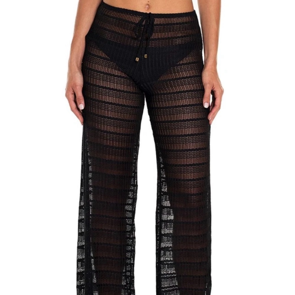 Jordan Taylor Black Sheer Knit Cover Up Pants Wide Leg Beach Mesh Boho